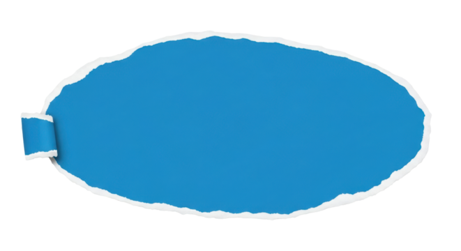 Blank blue torn paper with a ripped edge, oval shape for text or design. Isolated on transparent background, png