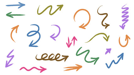 Hand-Drawn Colorful Arrow Set: Directional, Artistic, Doodle Style, Decorative Elements - Isolated on White, Transparent Background