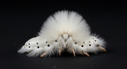 Close-up of a White Moth with Black Spots on a Black Background.