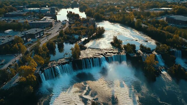 Sioux falls city skyline with big sioux river waterfall