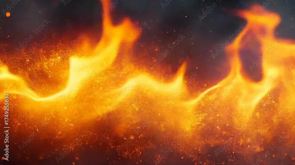 Wall mural blazing fire creating abstract pattern with golden sparks