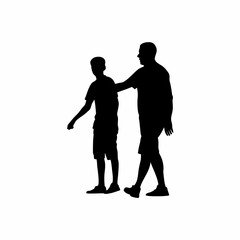 Silhouette of a recovery mentor guiding a new member isolated on white background
