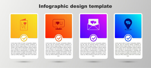 Set Valentines day party flyer, Speech bubble text I love you, Envelope with heart and Location. Business infographic template. Vector