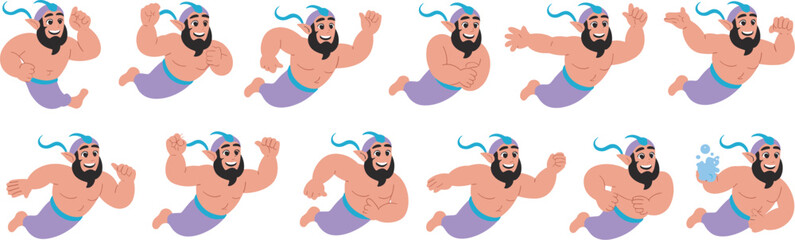 Friendly Genie Character Floating with Magic Bubbles, Granting Wishes in Arabian Nights Fantasy World, Perfect for Children's Storybooks and Animation, Representing Imagination, Fun, and Folklore Cult
