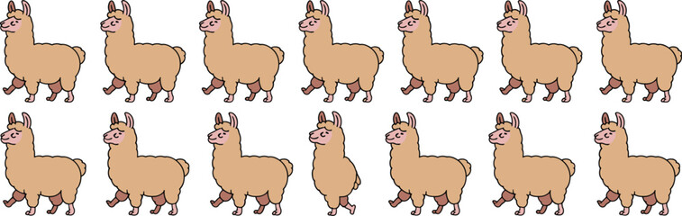 Walking Llama Pattern Animation Illustration on White Background for Children's Fashion Design, Animal Motif Projects, Textile Prints, Whimsical Decor, Character Design, Educational Resources, Cute, F