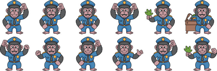 Cartoon Police Officer Monkey Enforcing Law and Order with Funny Antics in a Zany Justice System, Mascot Design for Children's Education Material,  Policing, Security, and Community Safety Initiatives