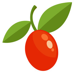 Illustration of a red coffee bean with two green leaves the image is a simple, colorful, and inviting depiction of the bean