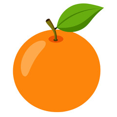 Illustration of a bright orange with a green leaf the image is a simple, colorful, and inviting depiction of the fruit