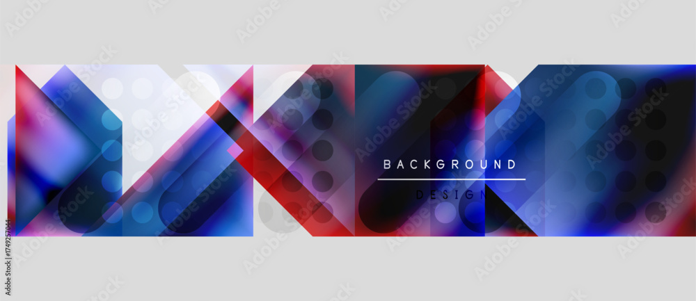 Poster abstract geometric shapes overlap, creating vibrant color gradients. modern design elements suggest 