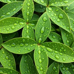 Lush Green Leaves Adorned with Sparkling Water Droplets.