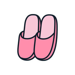 Pair Of Pink Slippers With Dark Blue Outline On Transparent Background