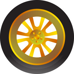 Fototapeta premium Illustration of a Golden Car Wheel and Tire