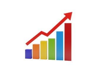 Colorful bar chart with upward arrow isolated on transparent background