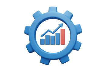 Blue gear with business growth chart isolated on transparent background
