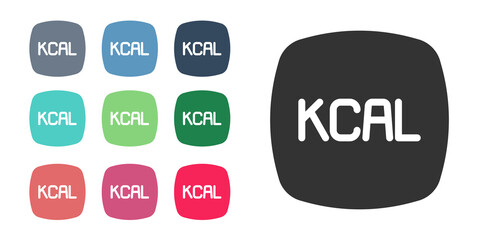 Black Kcal icon isolated on isolated on white background. Health food. Set icons colorful. Vector