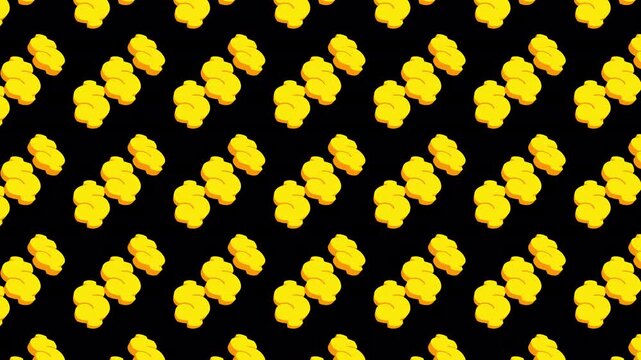 Seamless pattern of bright yellow dollar signs arranged diagonally on a solid black background, creating a bold, modern financial or economic themed design.