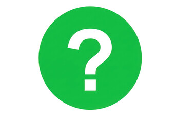 Green circle with black question mark isolated on transparent background