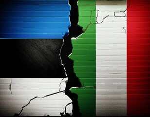 cracked wall with estonia and italy flag on each side