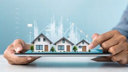 Real estate investment growth with digital technology and housing market concept
