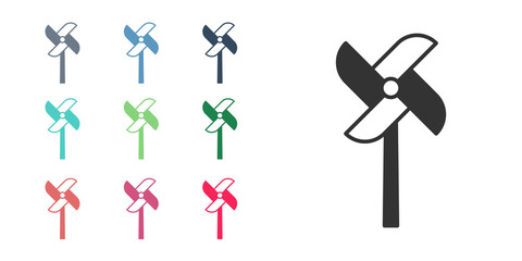 Black Pinwheel toy icon isolated on white background. Windmill toy icon. Set icons colorful. Vector