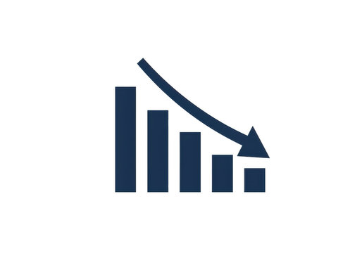 Blue bar chart showing downward trend isolated on transparent background