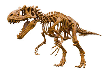 Majungasaurus dinosaur skeleton isolated on transparent PNG, prehistoric predator fossil for...