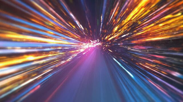 Abstract speed light trails generating data tunnel