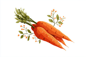 Vibrant Carrots with Fresh Herbs in Clipart Style for Vegetable Illustrations