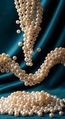 Elegant Pearls Cascading on Teal Fabric - A Study in Luxury.