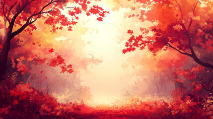 Digital painting of an autumn forest path bathed in glowing red and orange light, suitable for nature, fantasy, seasonal, or meditative lifestyle blogs and websites.

