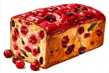 Freshly Baked Loaf with Berry Glaze in Vibrant Watercolor Style for Bakery Designs