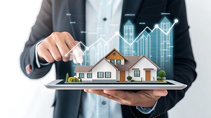 Real estate investment growth with digital technology and housing market concept
