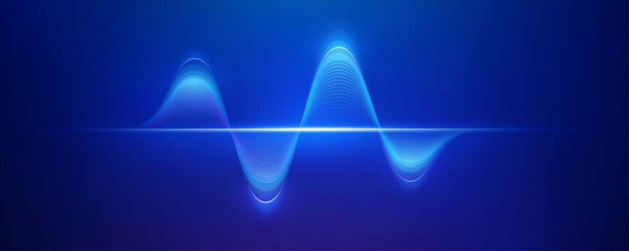 Blue luminous digital sound or scientific wave on dark background
