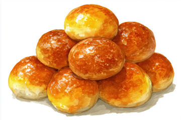 Watercolor Illustration of Freshly Baked Rolls in a Creative Clipart Style for Bakery Themes
