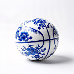 Weiß blauer Porzellan Basketball mit floralen Ornamenten
