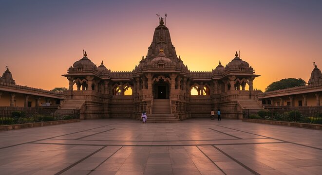 A breathtaking wide-angle photograph of Ram Mandir captured during golden hour - Powered by Adobe