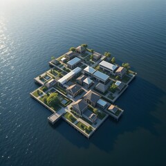 Floating building, Floating architecture, Floating house, Architecture of the future, on the water, AI Generative