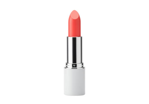 Coral lipstick isolated on white, beauty product for makeup and cosmetics advertising in PNG format