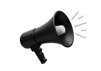 Black megaphone PNG isolated on transparent background, bullhorn loudspeaker for announcement and communication