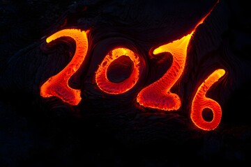 Glowing 2016 written in fiery orange on black background
