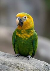 Obraz premium Golden-Crowned Conure Portrait - A Vibrant Parrot Perched on a Rock.