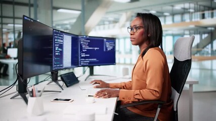 The Female Programmer In The Office Writing Code - Powered by Adobe