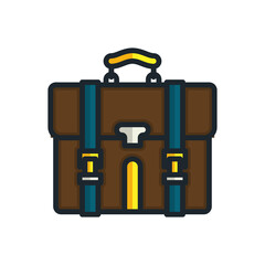 Fototapeta premium Pixel Art Brown Leather Briefcase With Blue Straps And Yellow Accents On A Transparent Background