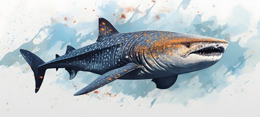 Pointillist grunge design of Basking shark with abstract dotted pattern ,generative AI