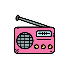 Pink Retro Radio Doodle With Antenna and Dials On Transparent Background World Television Day Flat Doodle