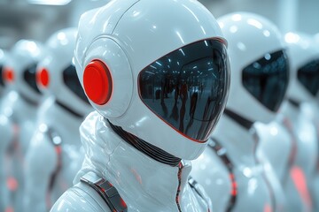Fototapeta premium AI generated human-like avatars showcase minimalistic design in futuristic setting