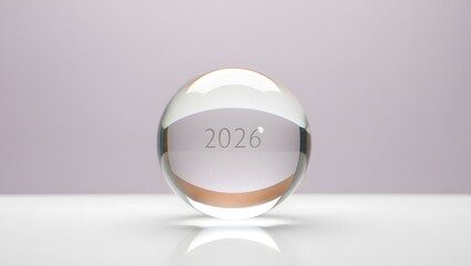 Futuristic crystal ball displaying year 2026 isolated on white