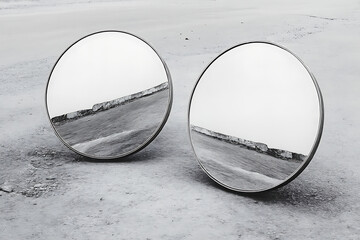 Dual Round Mirrors on Pavement &ndash; Reflections of Space and Time.