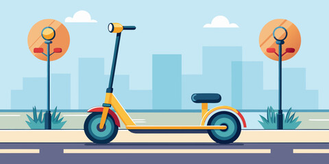 Electric scooter parked on sidewalk in urban cityscape design  