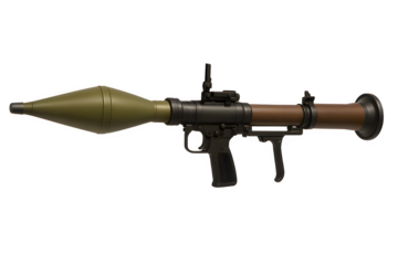Side-View Close-Up of RPG Launcher with Mounted Warhead – Transparent PNG